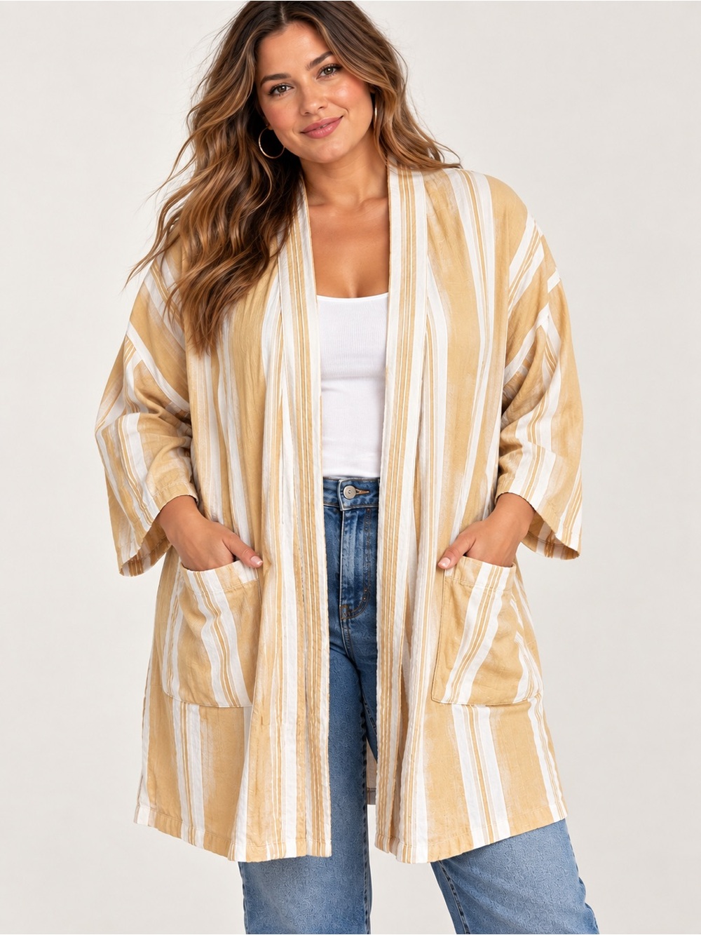Eileen Fisher Organic Cotton Striped Long Cardigan Duster OS (XL/XXL)